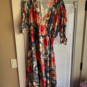 Kiyonna Floral Maxi Dress - Blue and Red